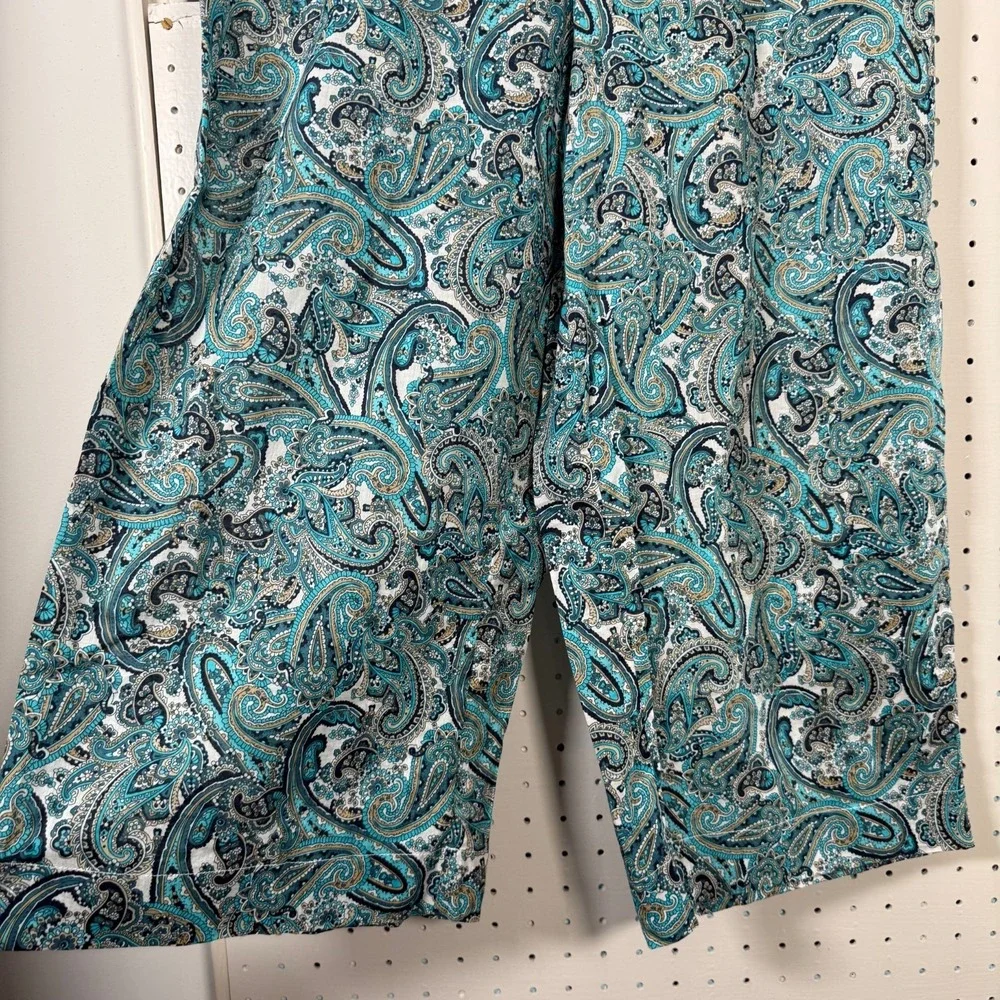 Michael Kors Wide Leg Palazzo Pants Women's Teal Paisely Cotton Classic - Medium
